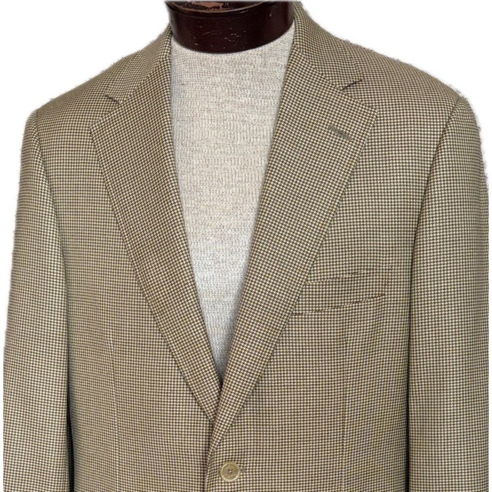 Samuelsohn Houndstooth Wool Blazer Sport Coat Men's Sz 40‎ Tan Made In Canada